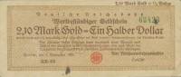 (№1923P-S1037) Банкнота Германия 1923 год "2,10 Goldmark = frac12; Dollar"